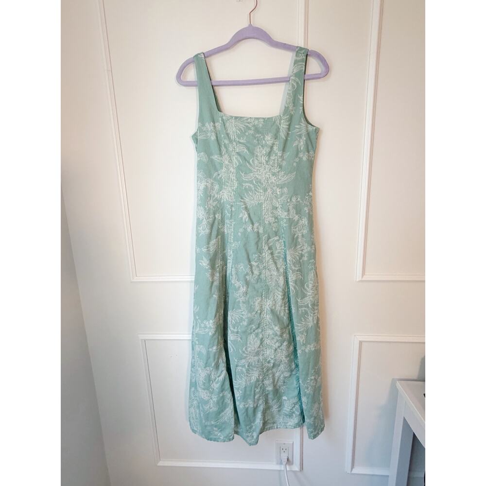 The Loft Cotton Blend Midi Dress Teal and White Floral Size 2 - Picture 3 of 11